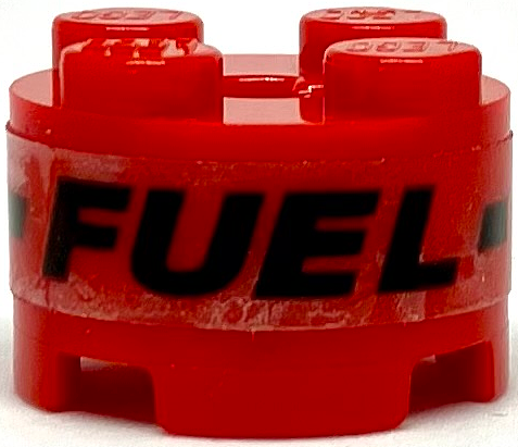 Lego Brick, Round 2 x 2 with Axle Hole with Black 'FUEL' and Dotted Line Pattern (Sticker) - Set 75891 / Red