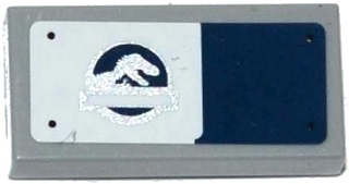 Lego Tile 1 x 2 with Jurassic World Logo on White and Dark Blue Background Pattern (Sticker) - Set 75916