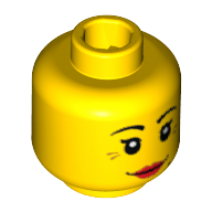 Lego Minifig Head Atlantis Diver / Prospector / Queen / Mermaid / Witch, with Red Lips, Crow's Feet and Beauty Mark Annoyed / Smiling Print / Yellow