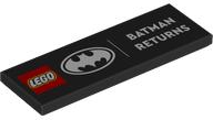 Lego Tile 2 x 6 with LEGO Batman Logo and White 'BATMAN RETURNS' Pattern / Black
