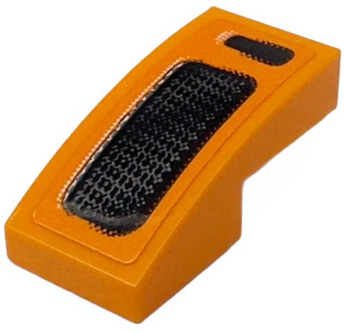 Lego Slope, Curved 2 x 1 x 2/3 with Black and Silver Air Intake Grilles Pattern Model Left Side (Sticker) - Set 76918 / Orange