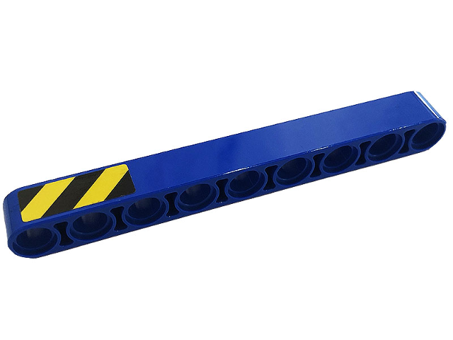 Lego Technic, Liftarm Thick 1 x 9 with Black and Yellow Danger Stripes Pattern Side A (Sticker) - Set 42128 / Blue
