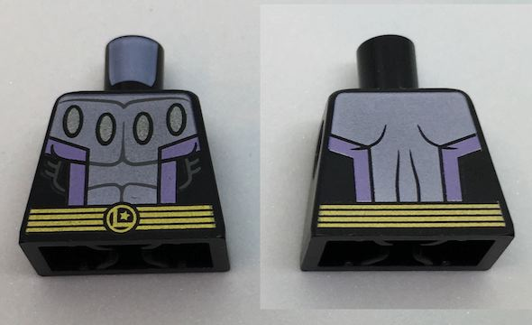 Lego Torso Silver Center Panel with 4 Ovals, Lavender Stripes, Gold Belt Pattern / Black