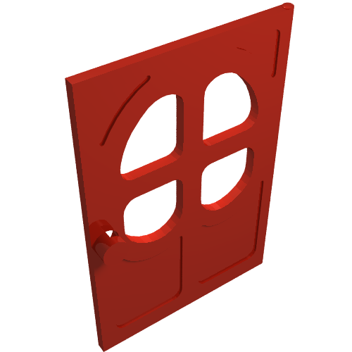 Lego Fabuland, Door 1 x 6 x 7 with Round pane in 4 sections / Red