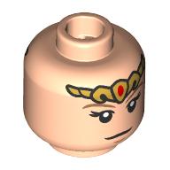 Lego Minifig Head Zelda, Gold Tiara, Dark Tan Eyebrows, Large Eyelashes, Open Mouth Angry Scream / Neutral Print / Light Nougat
