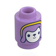 Lego Brick Round 1 x 1 with Doll, White Face, Lavender Hair, Yellow Band Print