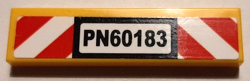 Lego Tile 1 x 4 with 'PN60183' and Red and White Danger Stripes Pattern (Sticker) - Set 60183 / Yellow