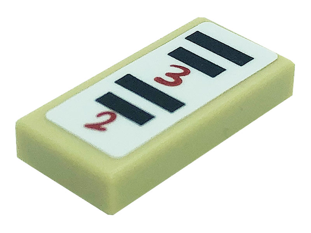Lego Tile 1 x 2 with Black Stripes and Red Numbers 2 and 3 Pattern (Sticker) - Set 41379 / Tan