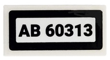 Lego Tile 1 x 2 with 'AB 60313' Pattern (Sticker) - Set 60313 / White