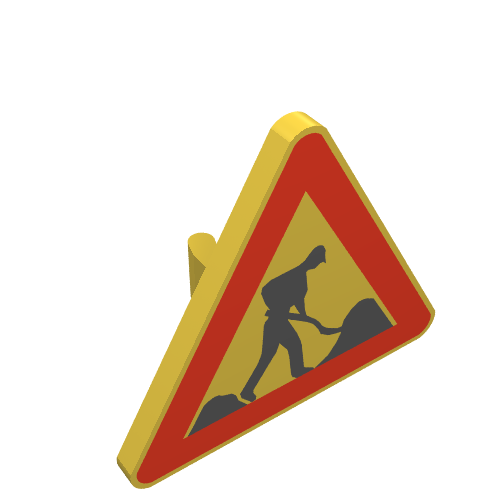 Lego Road Sign Clip-on 2.2 x 2.667 Triangular with Road Works Print / Yellow