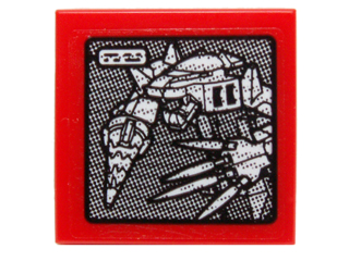Lego Tile 2 x 2 with Chima Mech with Drill and Claw Pattern (Sticker) - Set 70225 / Red