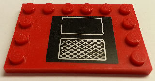 Lego Tile, Modified 4 x 6 with Studs on Edges with Silver Roof Grille and Hatch on Black Background Pattern (Sticker) - Set 8184