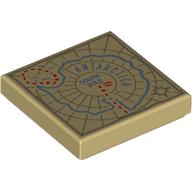Lego Tile 2 x 2 with Antarctica Map Print / Tan