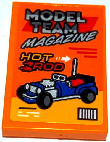 Lego Tile 2 x 3 with Magazine Cover with 'MODEL TEAM MAGAZINE' and 'HOT ROD' Pattern (Sticker) – Set 10304
