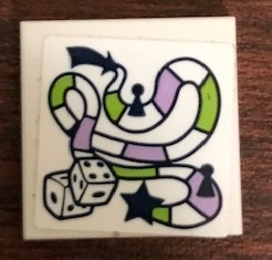 Lego Tile 2 x 2 with Board Game and Dice Pattern (Sticker) - Set 41323 / White