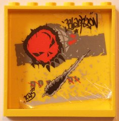 Lego Panel 1 x 6 x 5 with Black Graffiti Tags, Red Skull and Small Black Damage Pattern (Sticker) - Set 5972