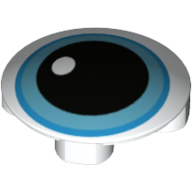 Lego Plate Round 2 x 2 with Rounded Bottom with Blue Eye, Black Pupil Print / White