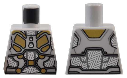 Lego Torso Female Armor with Gold Plates over White Shirt with Dark Bluish Gray Stripes Pattern / Light Bluish Gray