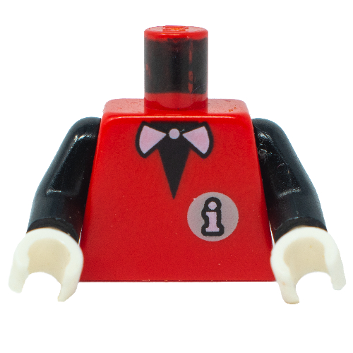 Lego Torso Infomaniac with Bow Tie / LEGO Logo on Back Print, Black Arms, White Hands / Red