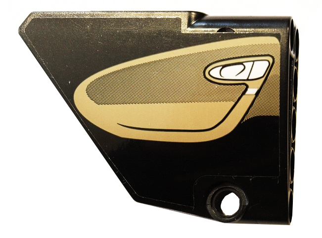 Lego Technic, Panel Fairing #13 Large Short Smooth, Side A with Dark Tan Inside Door Pattern (Sticker) - Set 42083 / Black