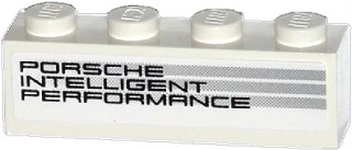 Lego Brick 1 x 4 with 'PORSCHE INTELLIGENT PERFORMANCE' and Light Bluish Gray Stripes Pattern Model Left Side (Sticker) - Set 75912