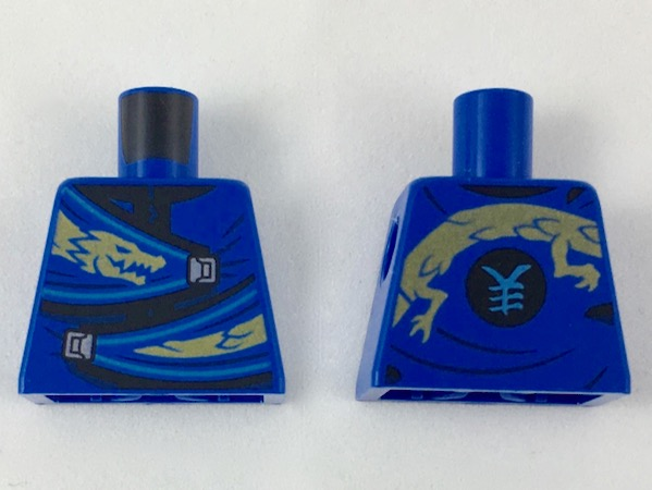 Lego Torso Wrapped Robe with Gold Dragon Head and Tail, Silver Clasps Pattern / Blue