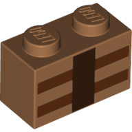 Lego Brick 1 x 2 with Reddish Brown and Dark Brown Lines Print / Medium Nougat