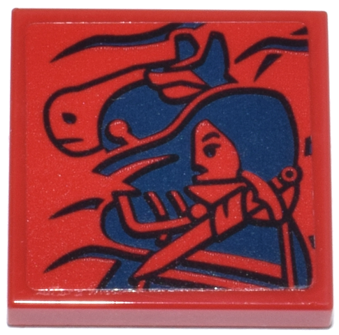 Lego Tile 2 x 2 with Mulan Movie Poster with Dark Blue and Black Sword and Horse Pattern (Sticker) - Set 43268