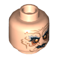 Lego Minifig Head Yazneg, Gray Eyebrows, Orange Eyes, Dark Orange Facial Lines, Broken Teeth Print [Hollow Stud]