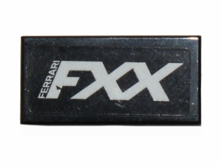Lego Tile 1 x 2 with White 'FERRARI FXX' Pattern (Sticker) - Set 30195 / Black