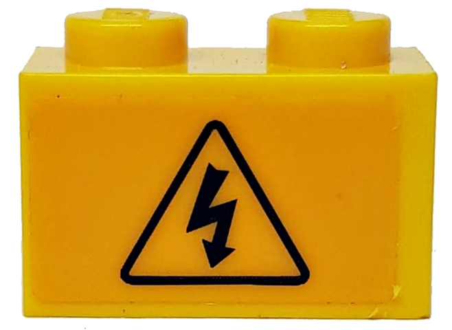 Lego Brick 1 x 2 with Electricity Danger Sign Pattern (Sticker) - Set 60022 / Yellow