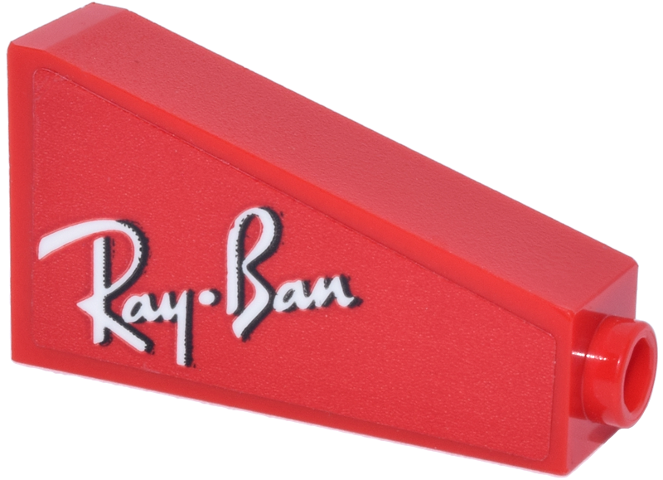 Lego Slope 75 2 x 1 x 3 - Hollow Stud with White and Black Script 'Ray-Ban' Logo Pattern Model Left Side (Sticker) - Set 77242