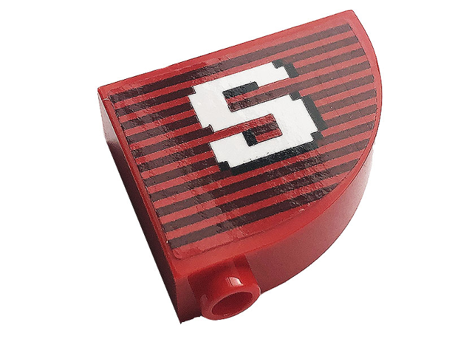 Lego Slope, Curved 3 x 1 x 2 with Hollow Stud with Gray Stripes and White Letter 'S' Pattern (Sticker) - Set 10272