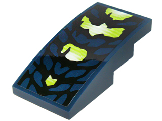 Lego Slope, Curved 4 x 2 with Yellowish Green and Black Scales Pattern (Sticker) - Set 70736 / Dark Blue