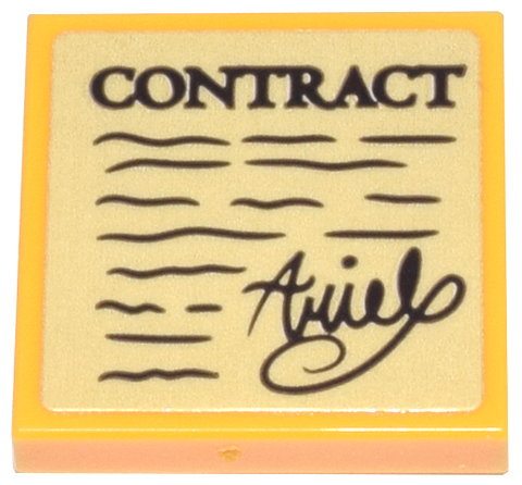 Lego Tile 2 x 2 with Black Wavy Lines, 'CONTRACT' and Script 'Ariel' Pattern (Sticker) - Set 43213