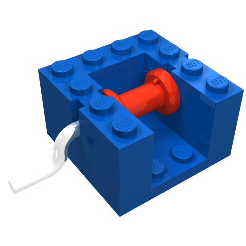 Lego String Reel Winch 4 x 4 x 2 with Metal Handle, Red Drum / Blue