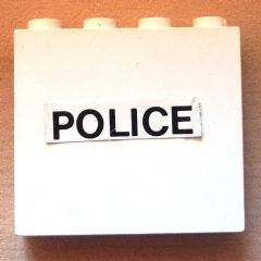 Lego Panel 1 x 4 x 3 - Solid Studs with Black 'POLICE' on White Background Pattern (Sticker) - Set 6676