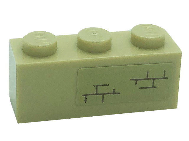 Lego Brick 1 x 3 with Bricks Pattern Model Right Side (Sticker) - Set 71043 / Tan