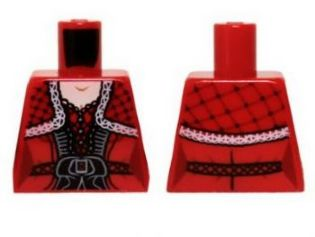 Lego Torso Dress with Black Belt, Ruffles and Lace Shawl Pattern / Red