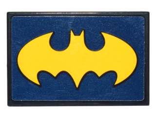 Lego Tile 2 x 3 with Bright Light Orange Bat Symbol on Dark Blue Background Pattern (Sticker) - Set 41230