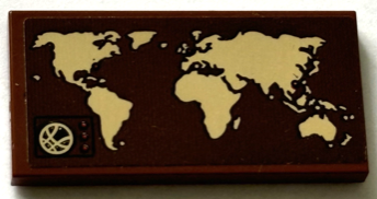 Lego Tile 2 x 4 with Tan World Map Pattern (Sticker) - Set 76218 / Reddish Brown