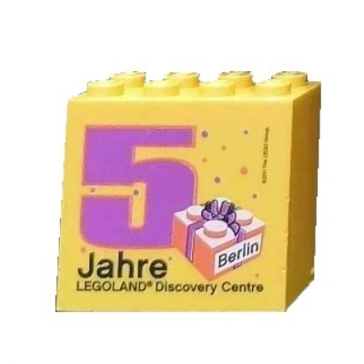 Lego Brick 2 x 4 x 3 with 'LEGOLAND Discovery Centre Berlin 5 Jahre' Print / Yellow