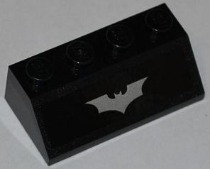 Lego Slope 45 2 x 4 with Silver Batman Logo Pattern (Sticker) - Set 76001 / Black