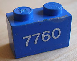 Lego Brick 1 x 2 with White '7760' Pattern (Sticker) - Set 7760 / Blue