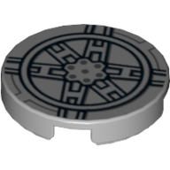 Lego Tile Round 2 x 2 with X Black Tie Fighter Print / Light Bluish Gray