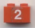 Lego Brick 1 x 2 with White '2' Pattern (Sticker) - Set 7715 / Red