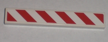 Lego Tile 1 x 6 with Red and White Danger Stripes Pattern Model Left Side (Sticker) - Set 7592 / White