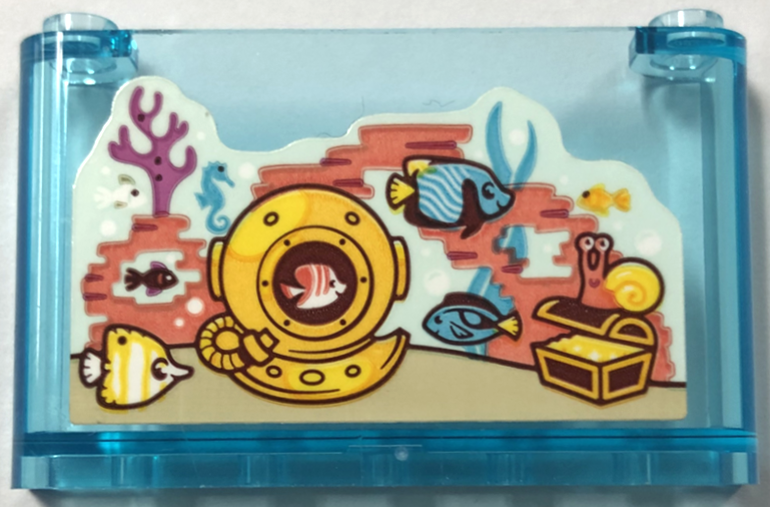 Lego Windscreen 1 x 6 x 3 with Fish Tank with Diving Helmet and Treasure Chest Pattern (Sticker) - Set 41720
