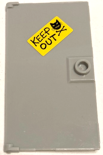 Lego Door 1 x 4 x 6 with Stud Handle with Black 'KEEP OUT', Cat Head and Crossed Bones on Yellow Sign Pattern (Sticker) - Set 60174