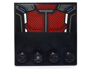 Lego Tile, Modified 4 x 4 with Studs on Edge with Dark Red and Silver Body Armor Panels with Blue and White Highlights Pattern (Sticker) - Set 76051 / Black